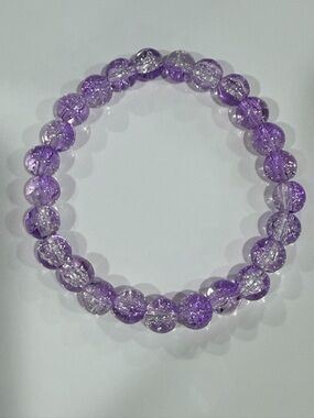 Purple Beaded Crackle Quartz Stretch Bracelet